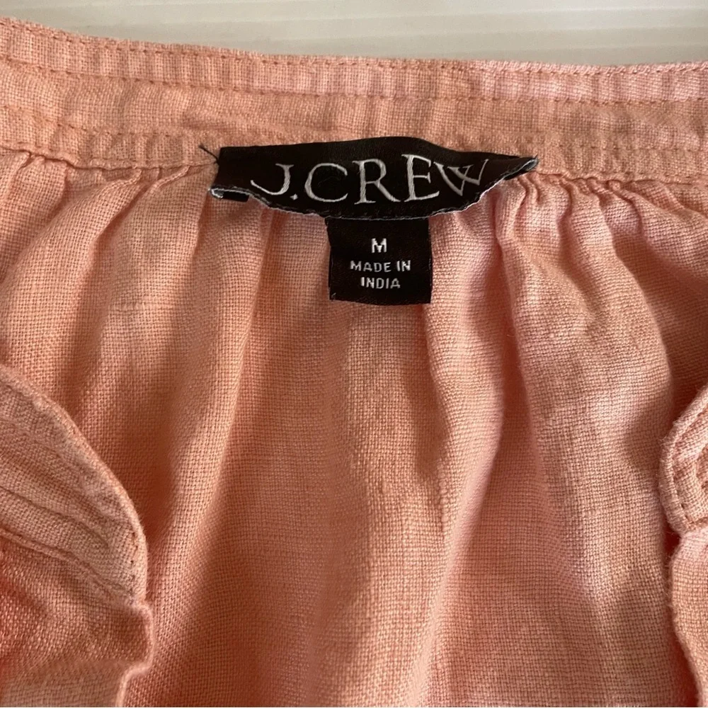 J. Crew Cabana Linen Popover Top Peachy Pink Long Sleeve Size M